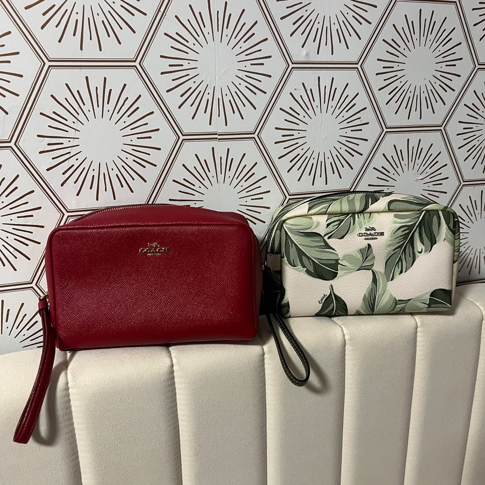 Coach Red and Cream Leaf Cosmetic Bags